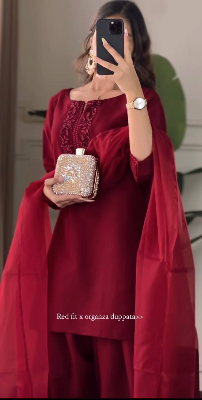 Editorial Deep Red Silk Co-ord